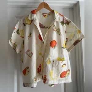 Kimchi Blue Vintage-Inspired Cream Print Button Front Top